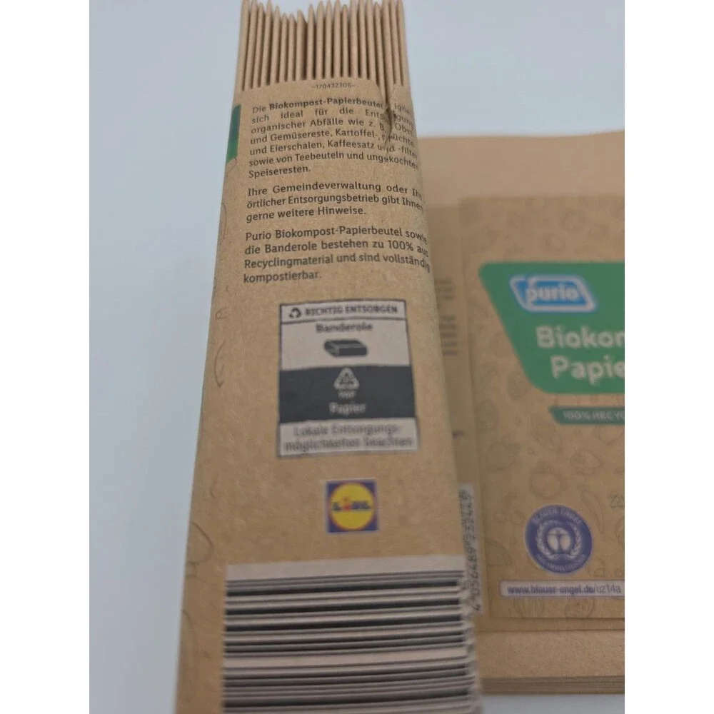 39 Pürio 10L Compost Paper Bags Biodegradable Food Waste Liners Made in Germany